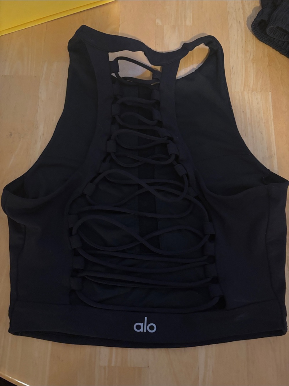 ALO Yoga Black Lattice-Back Athletic Crop Tank